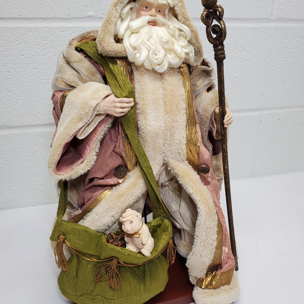 Dillards Victorian Christmas Santa Mantel Table Top Figurine 20” Fur Elegant Vtg